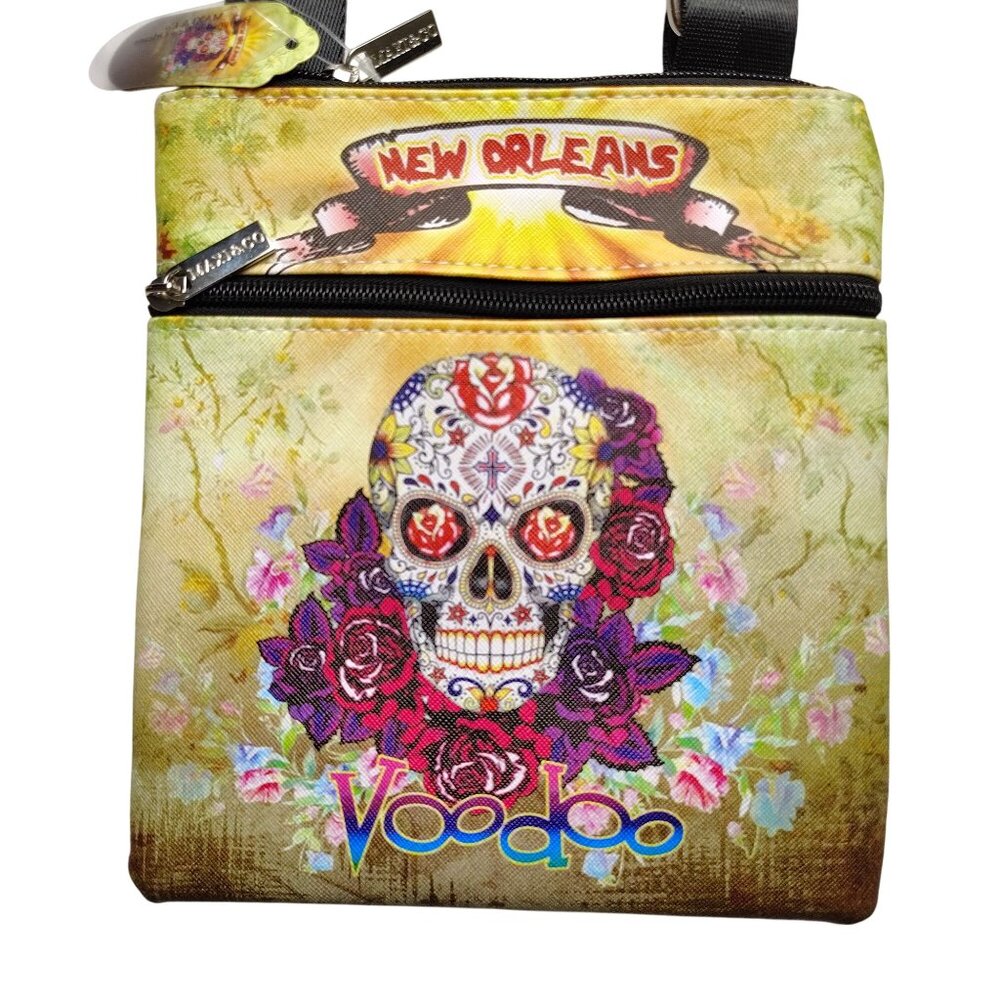 New Orleans Voodoo Crossbody Bag With Adjustable Strap and Sugar Skull Design - Picture 5 of 6
